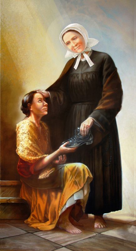 malunek Marii Luizy Merkert, która ofiarowuje bosej dziewczynie swoje obuwie